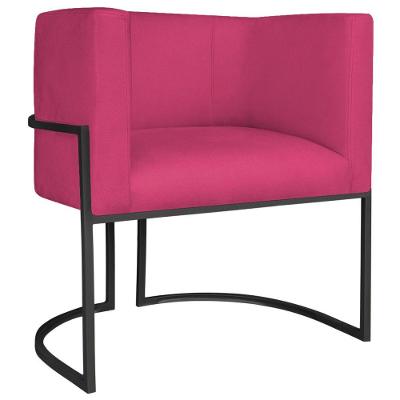 Poltrona Decorativa Luna Base De Ferro Preto Suede Cor Pink