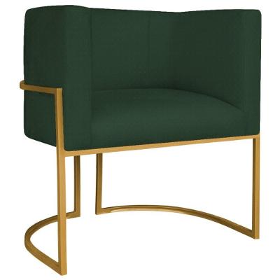 Poltrona Decorativa Luna Base De Ferro Dourado Linho Cor Verde