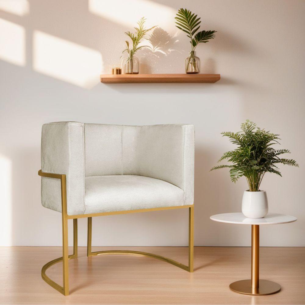 Poltrona Decorativa Luna Base De Ferro Dourado Linho Cor Bege - 5