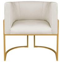 Poltrona Decorativa Luna Base De Ferro Dourado Linho Cor Bege - 2