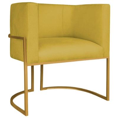 Poltrona Decorativa Luna Base De Ferro Dourado Suede Cor Amarelo