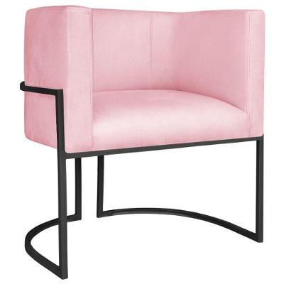 Poltrona Decorativa Luna Base De Ferro Preto Suede Cor Rosa Bebê