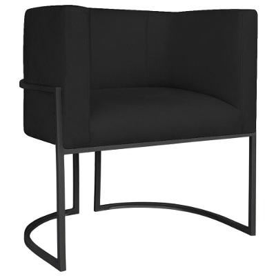 Poltrona Decorativa Luna Base De Ferro Preto Sintético Cor Preto