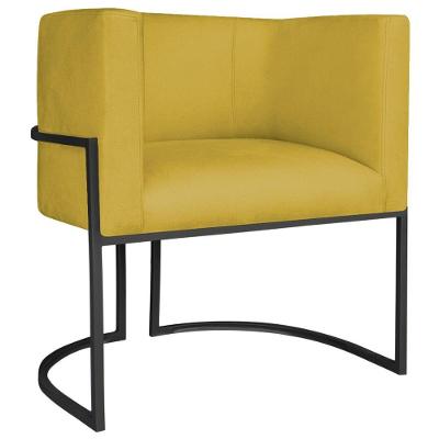 Poltrona Decorativa Luna Base De Ferro Preto Suede Cor Amarelo