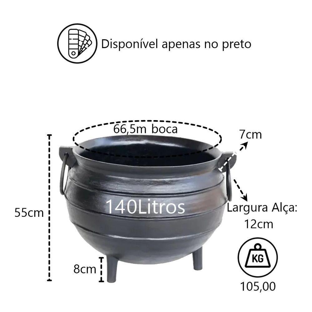 Panelão Caldeirão Bruxa Tripé Ferro Fundido Preto 140l 66cm. - 2