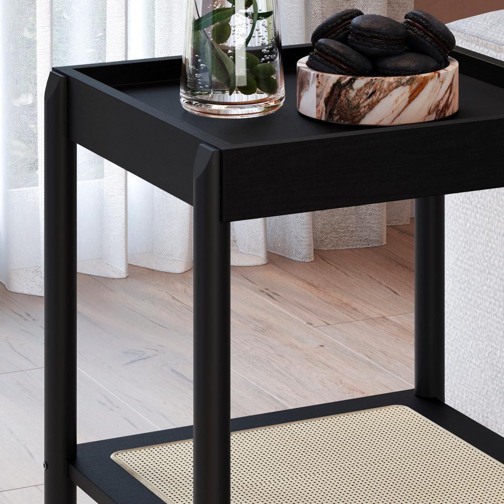 Mesa Lateral 58 Cm Pes Madeira Palhinha Oslo 27962 Nero Artesano Nero - 5