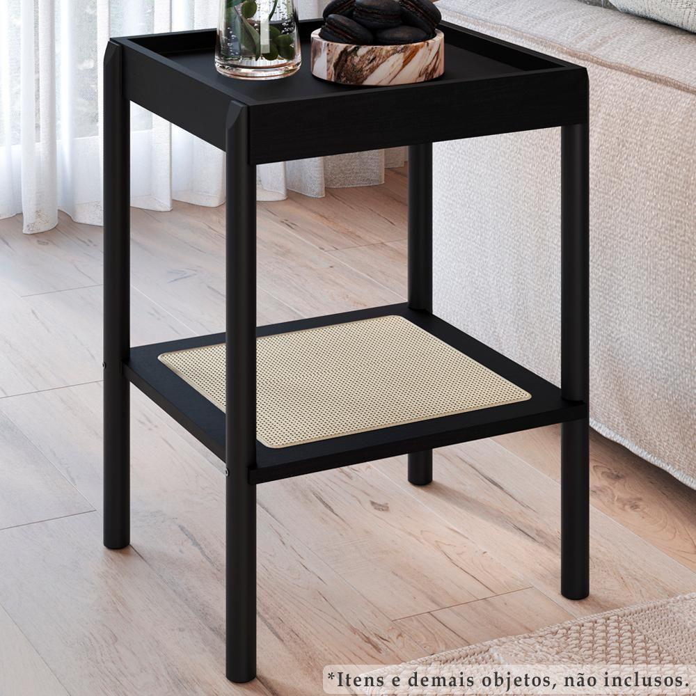 Mesa Lateral 58 Cm Pes Madeira Palhinha Oslo 27962 Nero Artesano Nero - 6