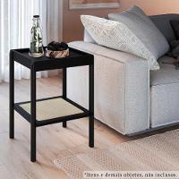 Mesa Lateral 58 Cm Pes Madeira Palhinha Oslo 27962 Nero Artesano Nero - 7