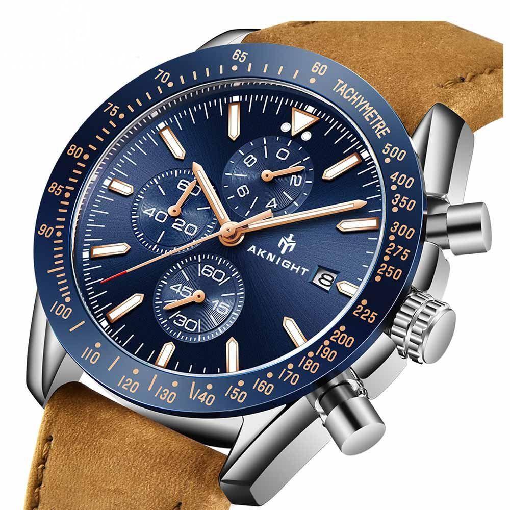 Relógio Analógico Cronógrafo Moderno Clássico Azul - 2