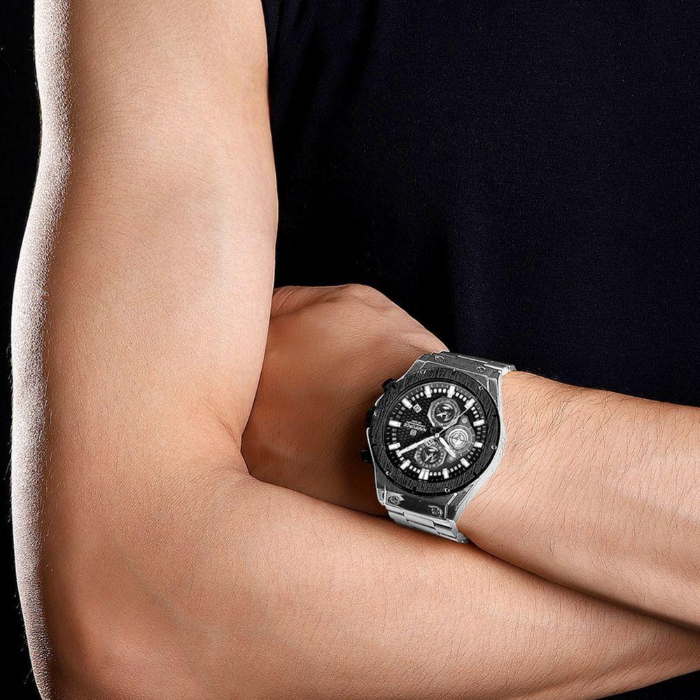 Relógio Masculino Quartzo Pulseira De Aço Inoxidável Casual Esportivo Prata - 3