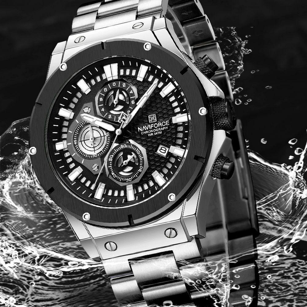 Relógio Masculino Quartzo Pulseira De Aço Inoxidável Casual Esportivo Prata - 4