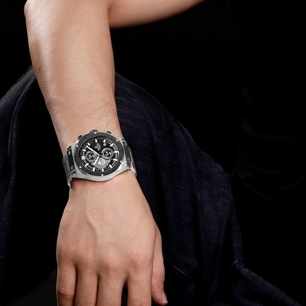 Relógio Masculino Quartzo Pulseira De Aço Inoxidável Casual Esportivo Prata - 5