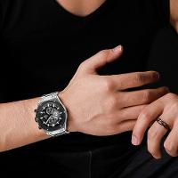 Relógio Masculino Quartzo Pulseira De Aço Inoxidável Casual Esportivo Prata - 2