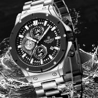 Relógio Masculino Quartzo Pulseira De Aço Inoxidável Casual Esportivo Prata