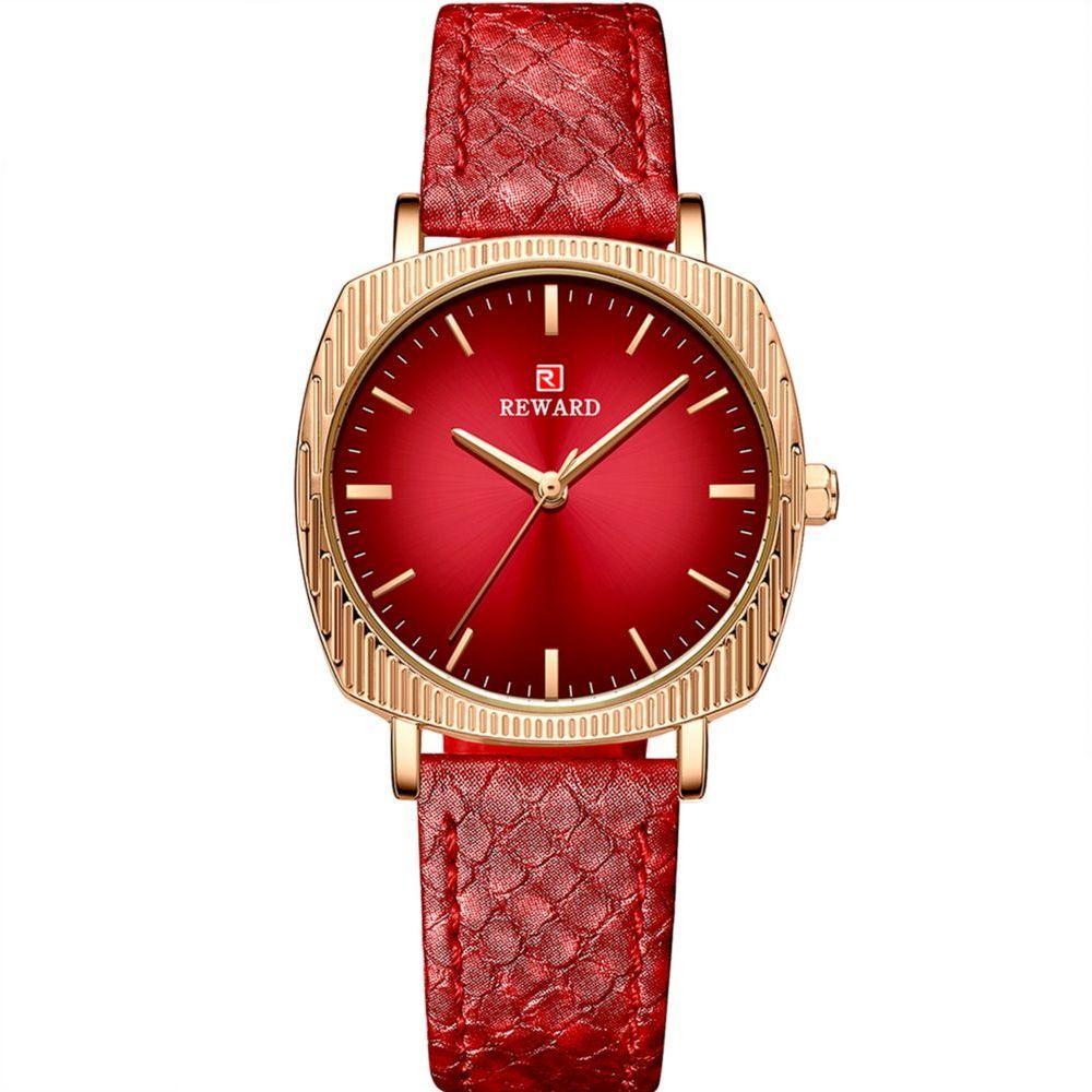 Relógio De Quartzo Feminino Com Estampa Cobra Animal Print Pulseira De Couro Vermelho - 1