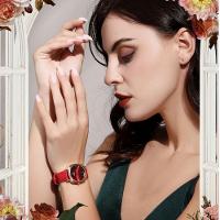 Relógio De Quartzo Feminino Com Estampa Cobra Animal Print Pulseira De Couro Vermelho - 2