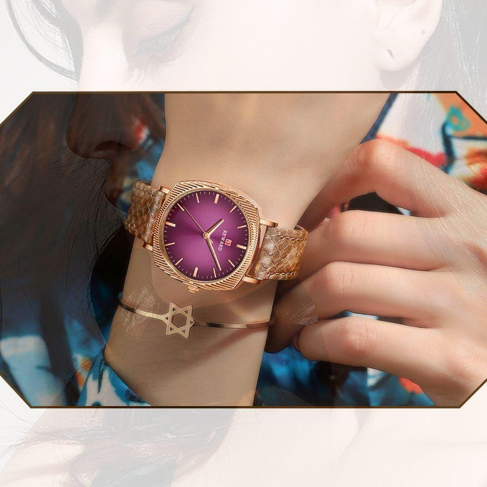 Relógio De Quartzo Feminino Com Estampa Cobra Animal Print Pulseira De Couro Roxo - 2