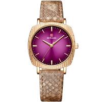 Relógio De Quartzo Feminino Com Estampa Cobra Animal Print Pulseira De Couro Roxo - 1