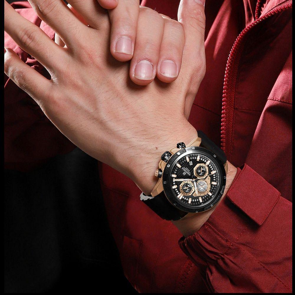 Relógio De Pulso Masculino Com Pulseira De Silicone Quartzo Preto Rose - 2