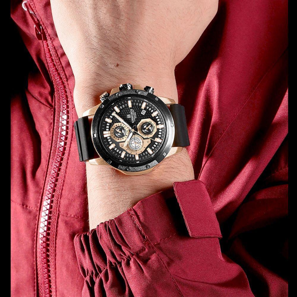 Relógio De Pulso Masculino Com Pulseira De Silicone Quartzo Preto Rose - 3