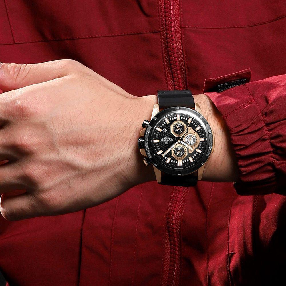 Relógio De Pulso Masculino Com Pulseira De Silicone Quartzo Preto Rose - 4