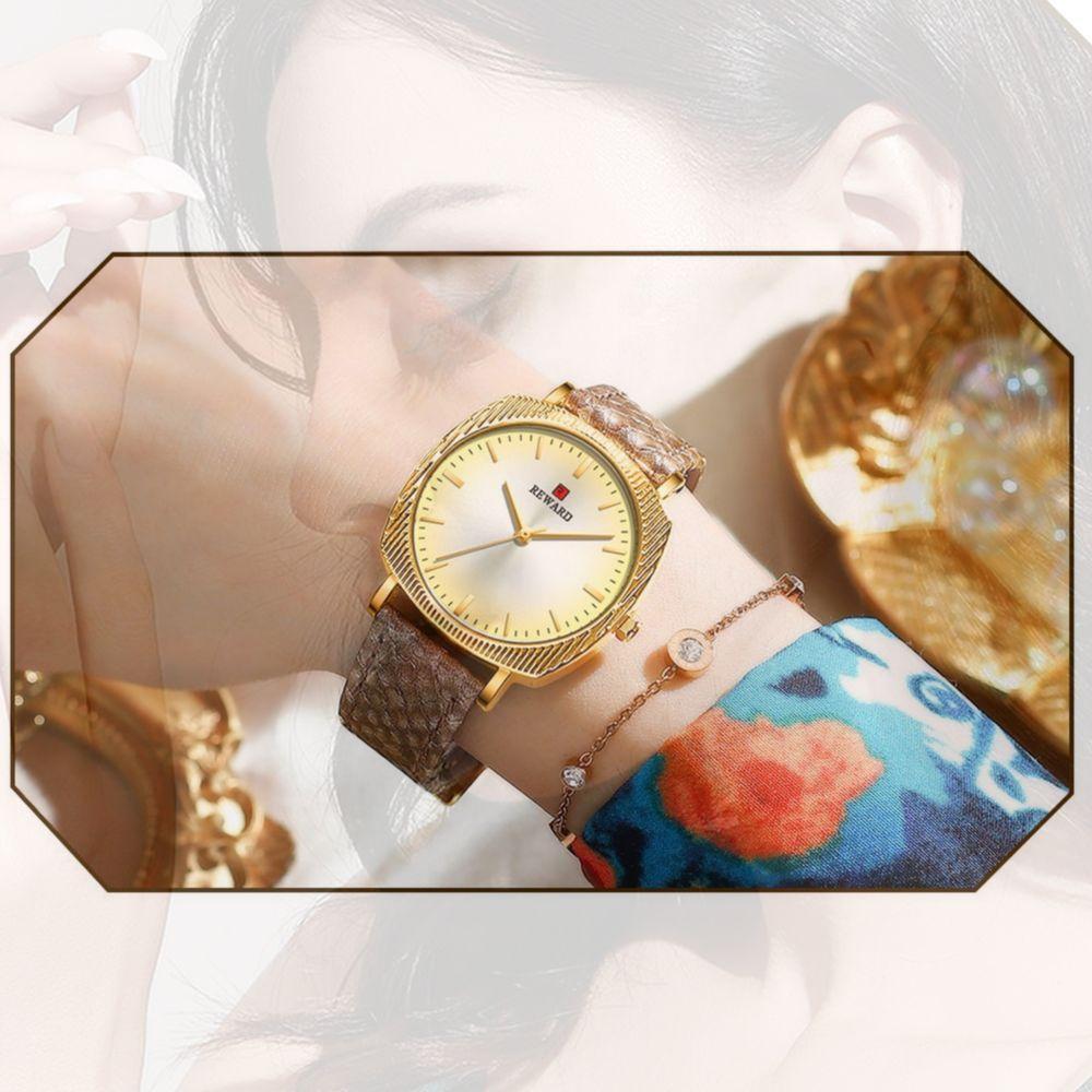 Relógio De Quartzo Feminino Com Estampa Cobra Animal Print Pulseira De Couro Dourado - 3