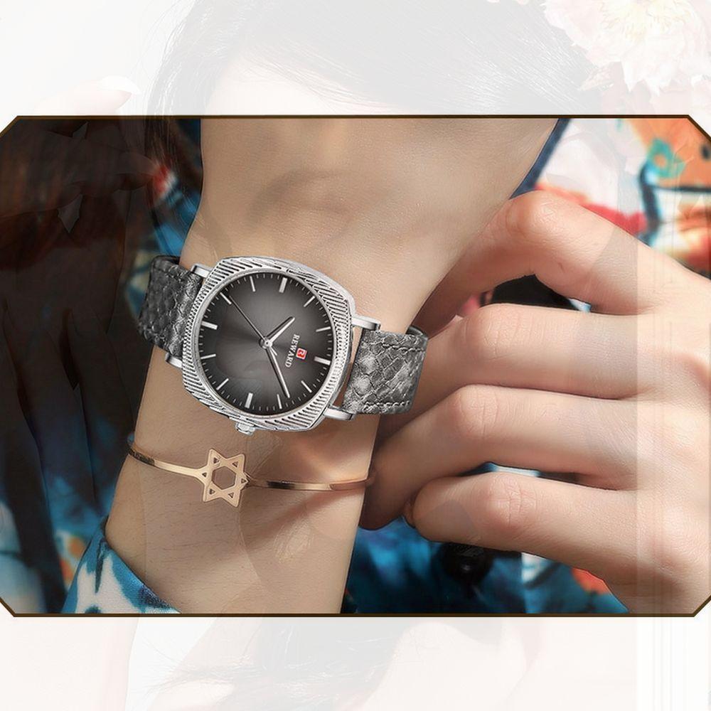 Relógio De Quartzo Feminino Com Estampa Cobra Animal Print Pulseira De Couro Cinza - 2