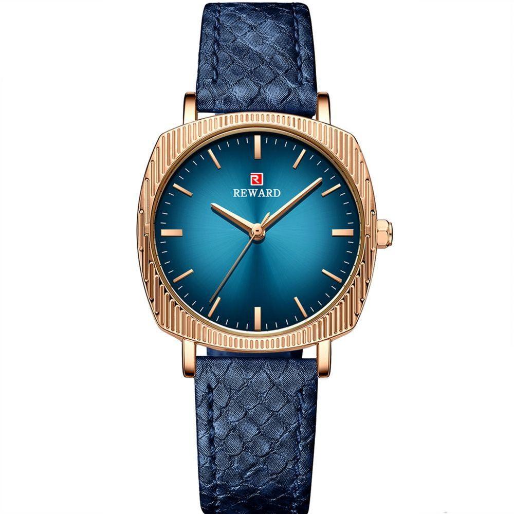 Relógio De Quartzo Feminino Com Estampa Cobra Animal Print Pulseira De Couro Azul - 1