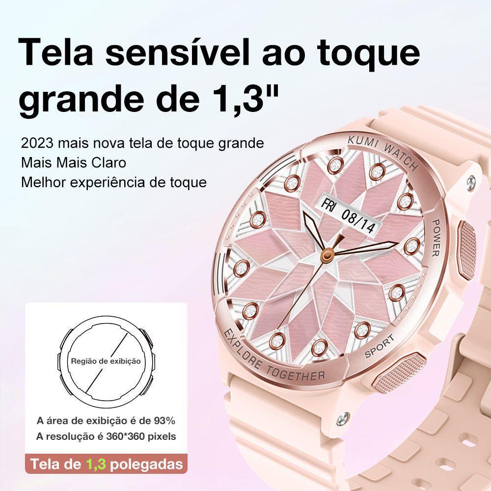 Relógio Inteligente Com Tela Amoled Chamada Bluetooth Esportivo Rosa - 2