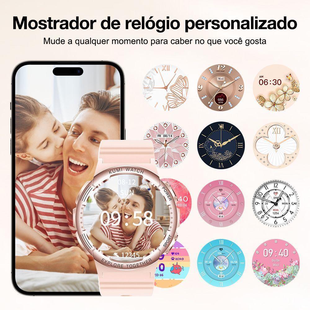 Relógio Inteligente Com Tela Amoled Chamada Bluetooth Esportivo Rosa - 5