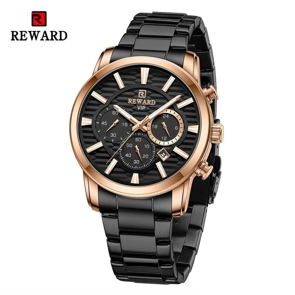 Relógio Masculino Quartzo Cronógrafo Aço Inoxidável Preto Rose - 1