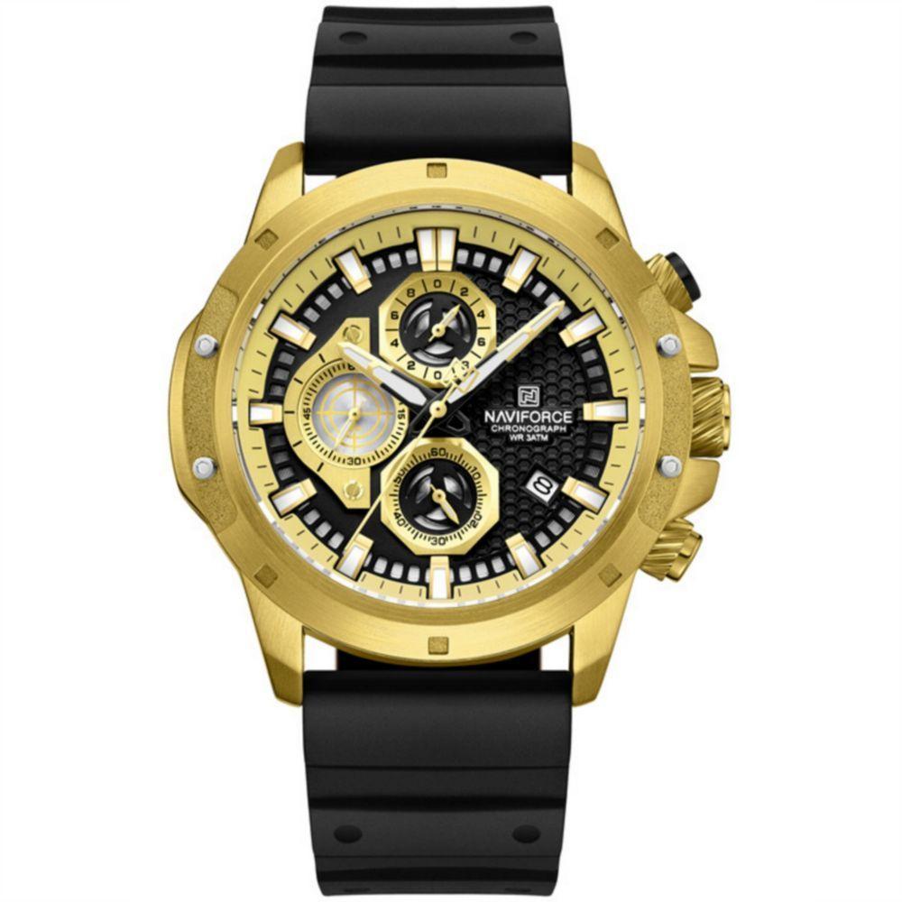 Relógio De Pulso Masculino Com Pulseira De Silicone Quartzo Dourado - 1