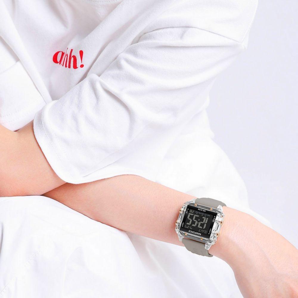 Relógio Esportivo Feminino Quadrado Digital Pulseira De Silicone Cinza - 5