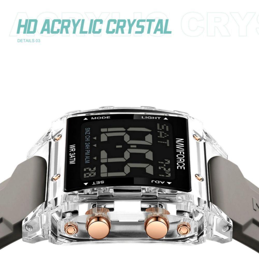 Relógio Esportivo Feminino Quadrado Digital Pulseira De Silicone Cinza - 6