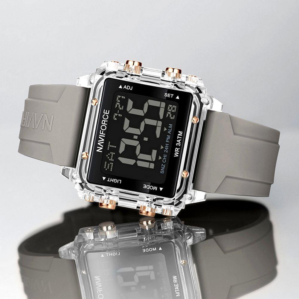 Relógio Esportivo Feminino Quadrado Digital Pulseira De Silicone Cinza - 8