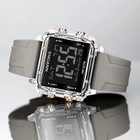 Relógio Esportivo Feminino Quadrado Digital Pulseira De Silicone Cinza - 8