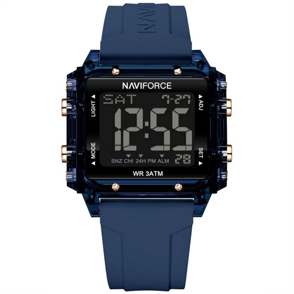 Relógio Esportivo Feminino Quadrado Digital Pulseira De Silicone Azul Marinho - 1