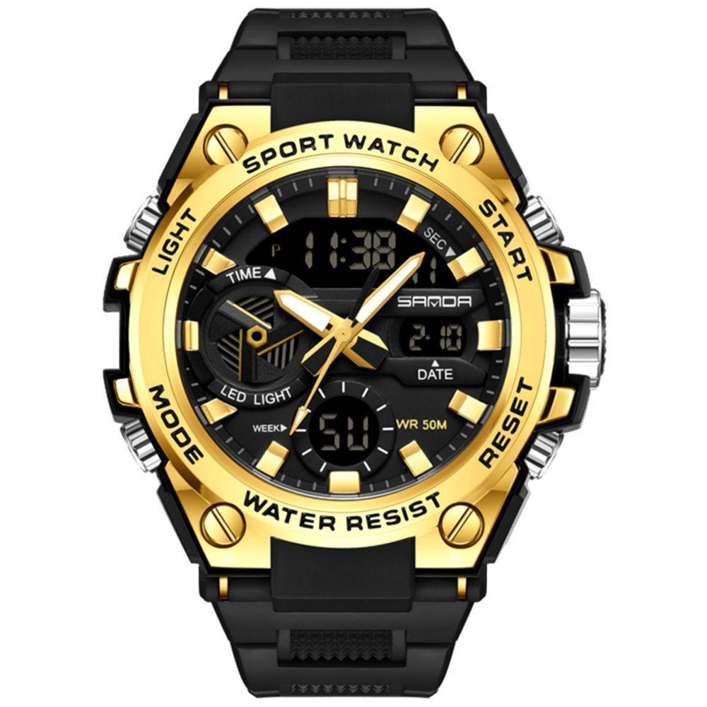 Relógio Esportivo Masculino Dual Display Digital Led Dourado - 2