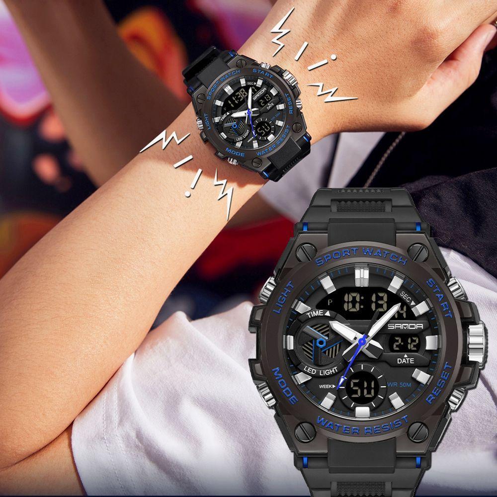 Relógio Esportivo Masculino Dual Display Digital Led Azul - 2