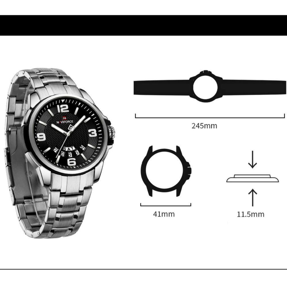Relógio De Pulso Em Aço Inoxidável Clássico Esportivo Nf9215s Preto - 6