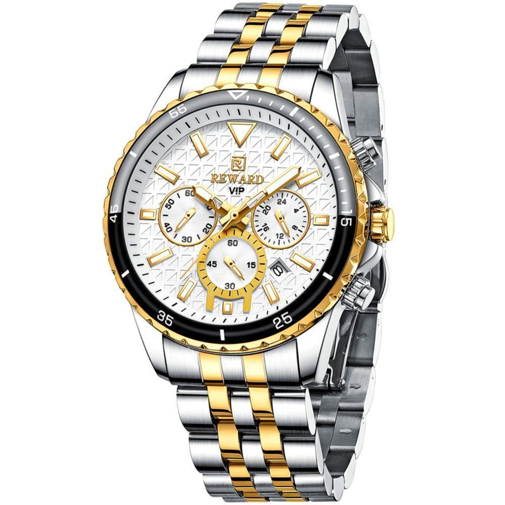 Relógio De Pulso Masculino De Quartzo Em Aço Inoxidavel 3atm Prata Dourado - 1