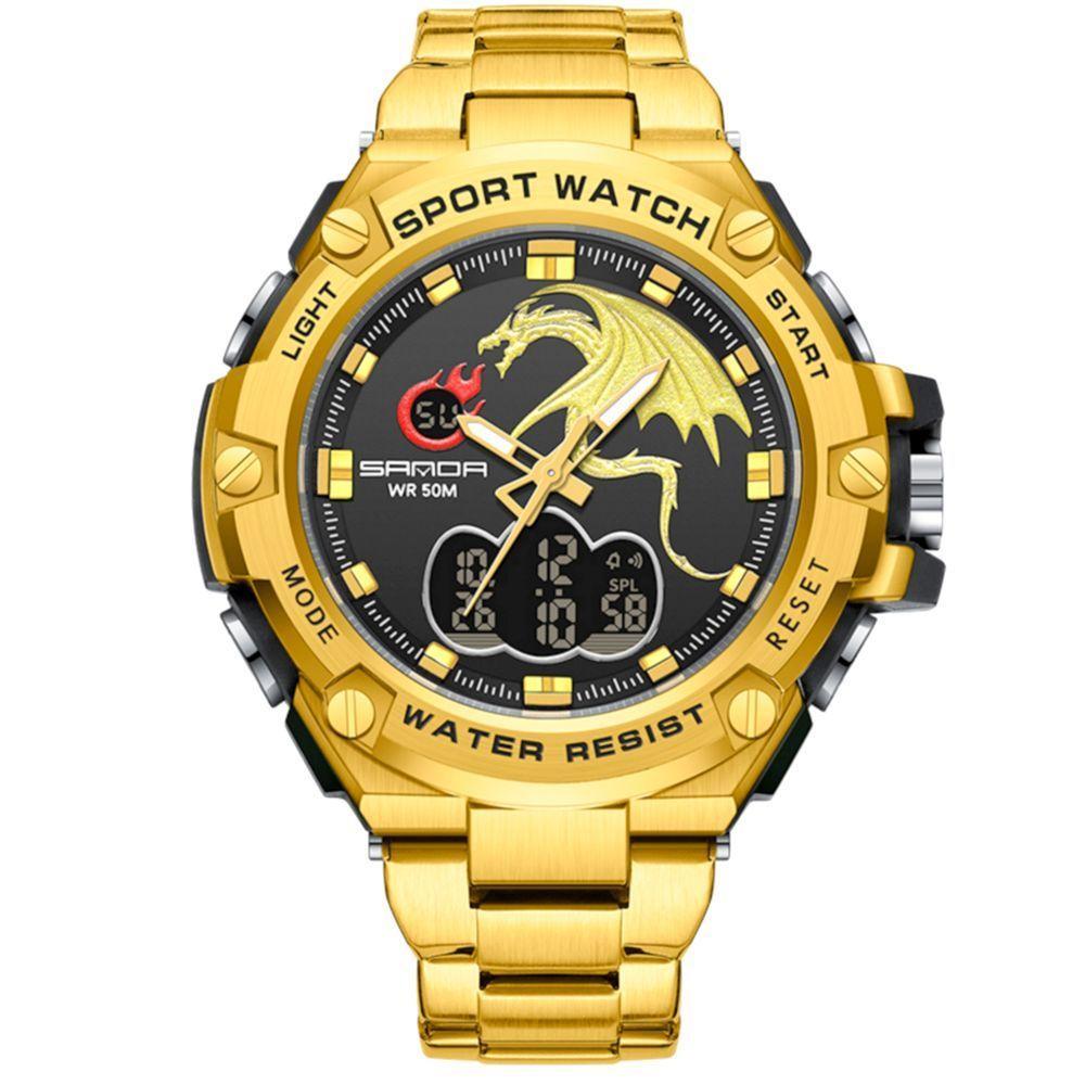 Relógio Masculino De Aço Inoxidavel Esportivo Dourado - 1