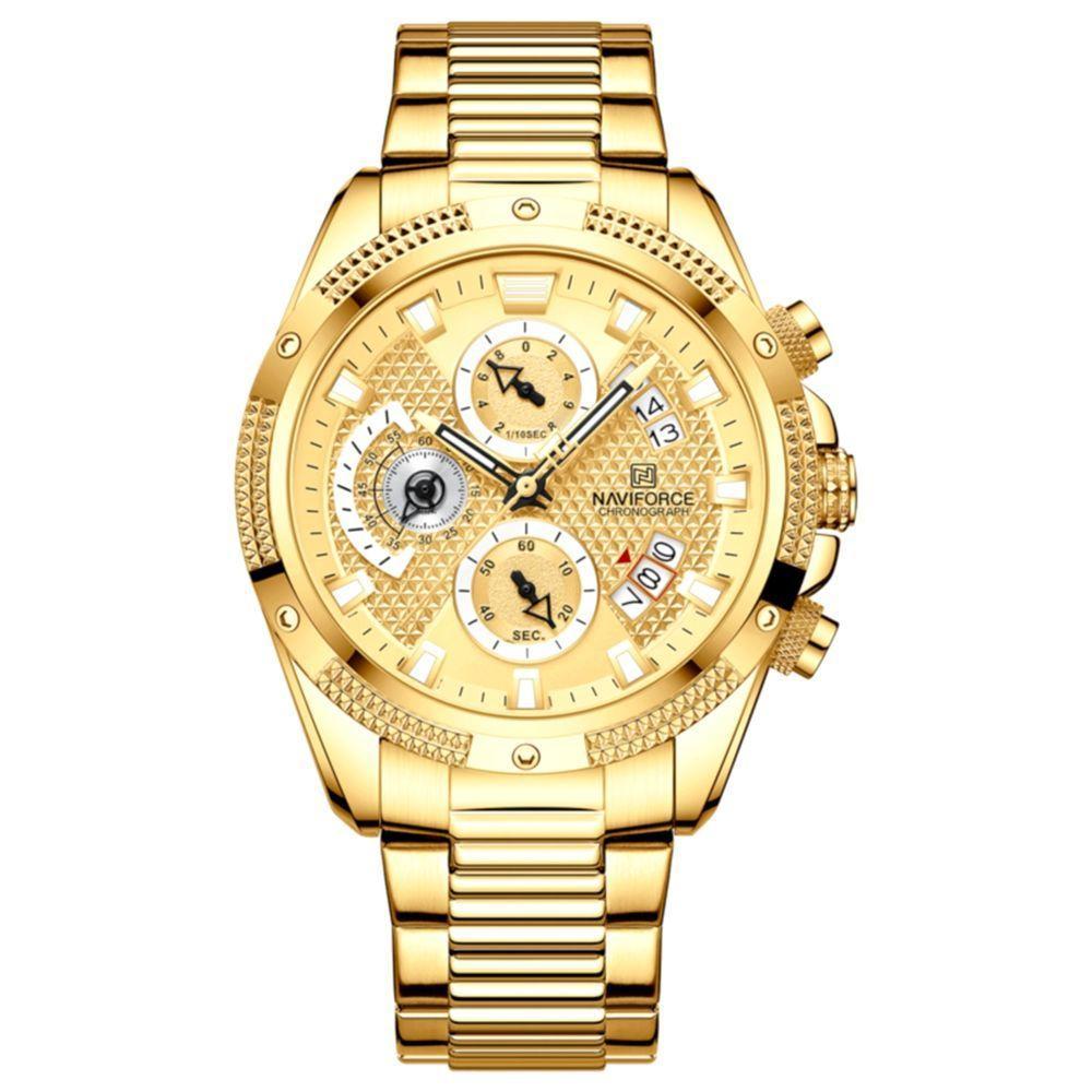 Relógio De Pulso De Aço Inoxidável Masculino Relógio Casual Dourado - 1