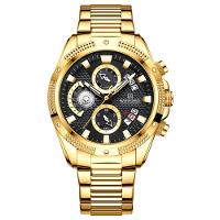 Relógio De Pulso De Aço Inoxidável Masculino Relógio Casual Preto Dourado - 1