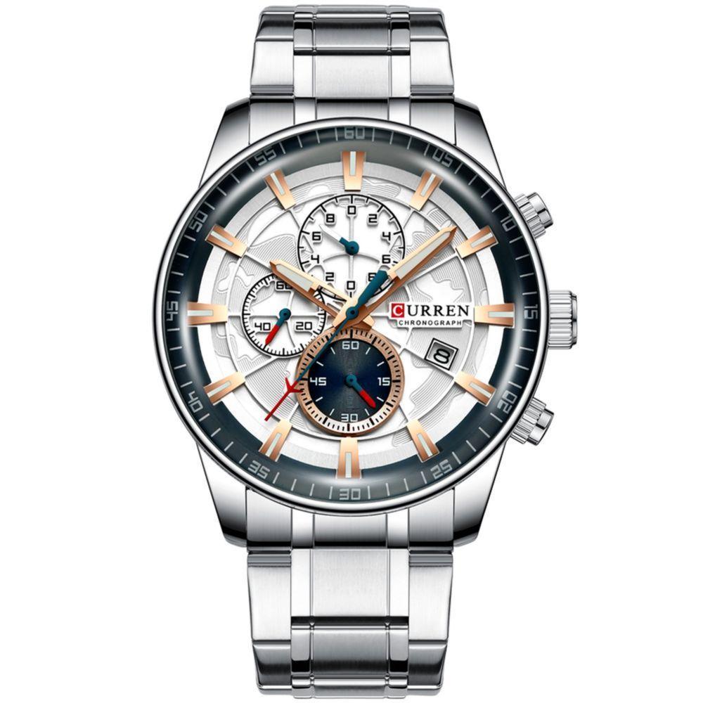 Relógio De Pulso Esportivo Masculino Com Pulseira De Aço Inoxidável Prata Rose - 1