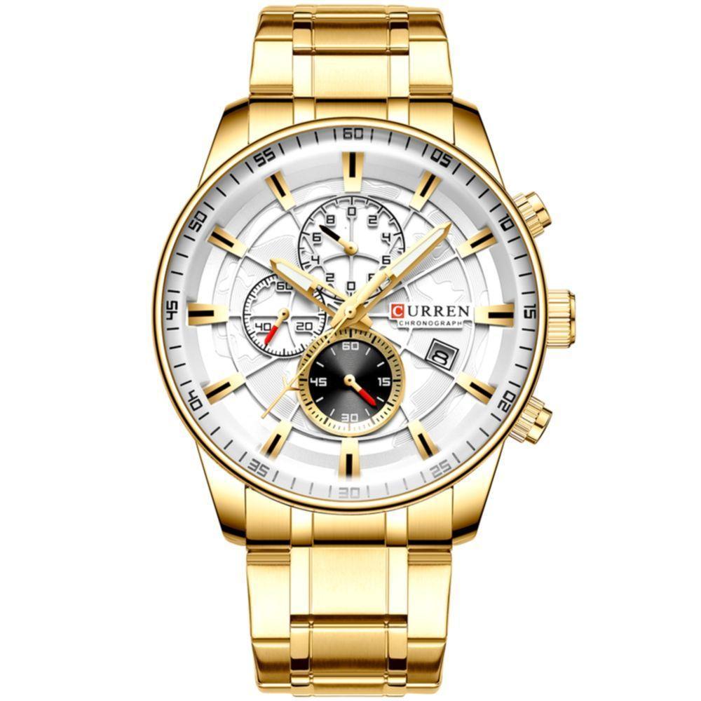 Relógio De Pulso Esportivo Masculino Com Pulseira De Aço Inoxidável Dourado - 1