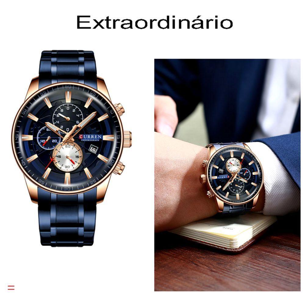 Relógio De Pulso Esportivo Masculino Com Pulseira De Aço Inoxidável Azul - 4