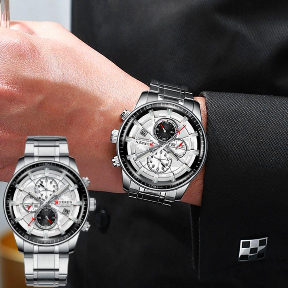 Relógio De Pulso Esportivo Masculino Com Pulseira De Aço Inoxidável Branco Prata - 2