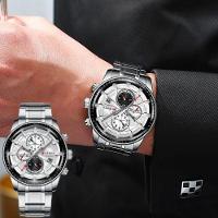 Relógio De Pulso Esportivo Masculino Com Pulseira De Aço Inoxidável Branco Prata - 2