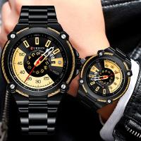 Relógio De Pulso De Quartzo Masculino Pulseira De Aço Inoxidável Preto Dourado - 2